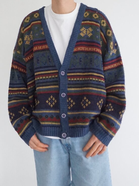 Other - Vintage David Taylor Blue Fair Isle Nordic Heritage Grandpa Button Cardigan XXXL